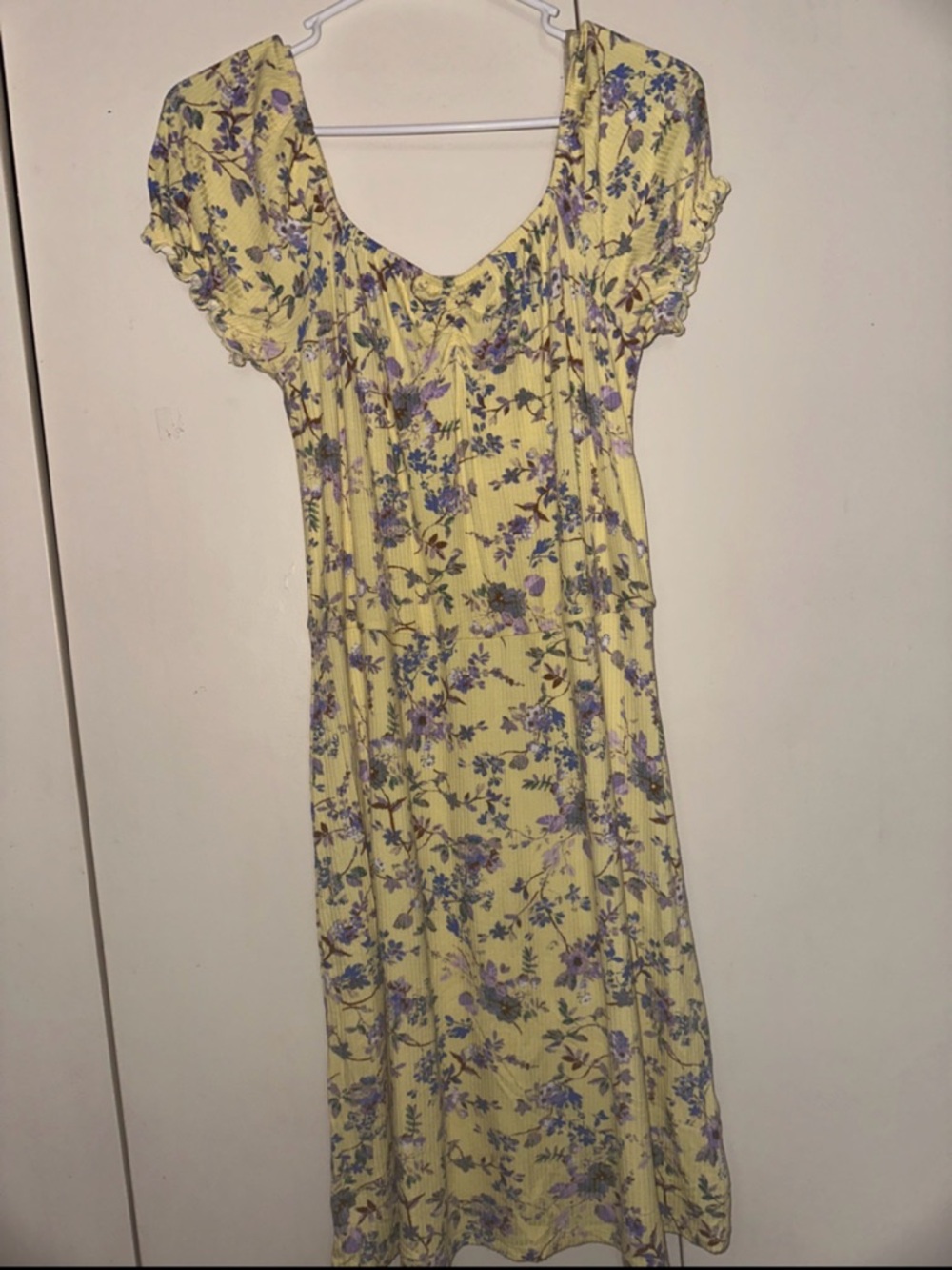 art class Yellow Floral Dress with Lavender and Blue flowers